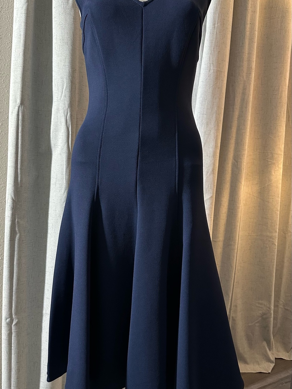 St. John Navy Seam-Panel Midi Dress